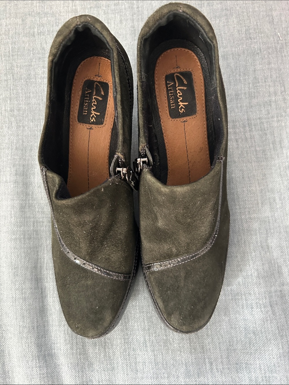 Clarks Olive Green Suede Slip-On Booties